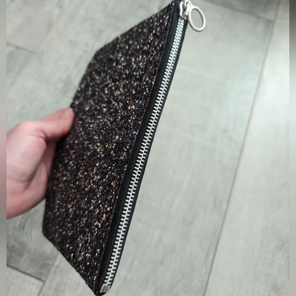 Madewell The Leather Sparkling Clutch Pouch Black Glitter Edition